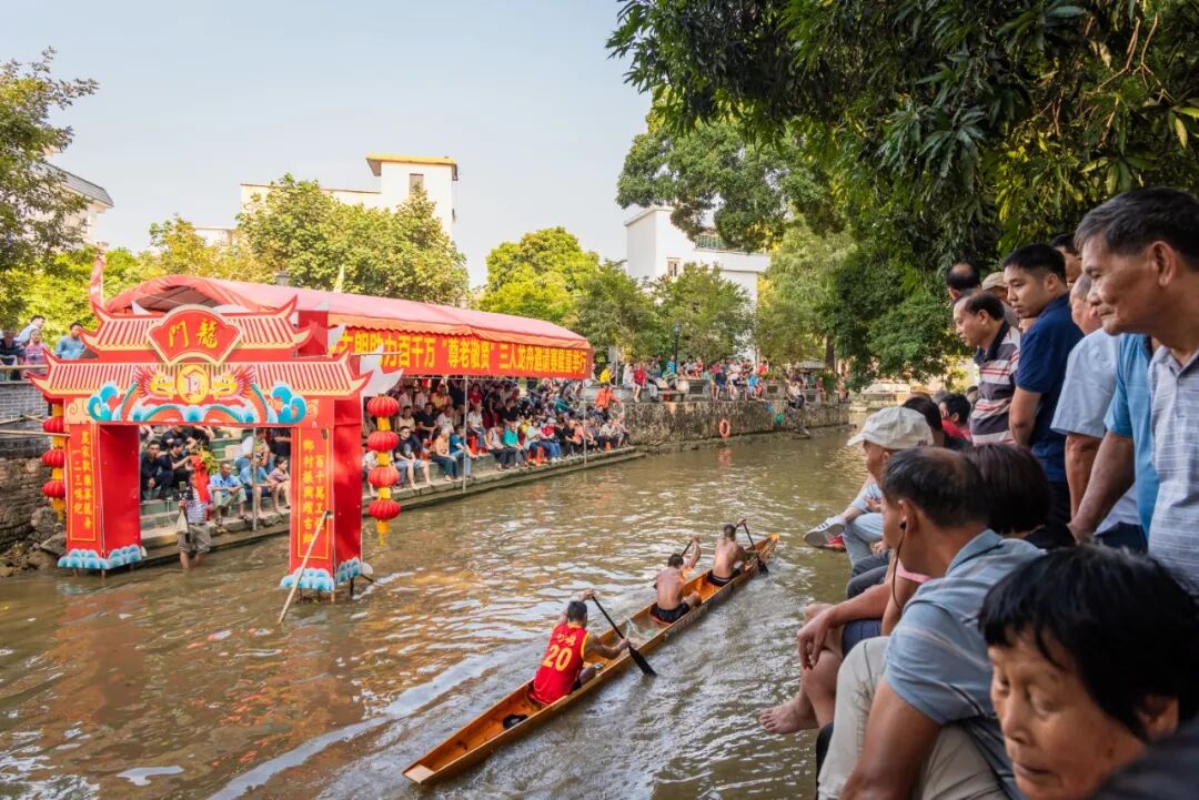 10月9日,“佛山银发力量助力‘百千万工程’志愿服务行动暨古朗村尊老敬贤活动”在古朗村举行,市民正在观看三人龙舟邀请赛精彩角逐。顺德融媒记者林安迪摄.jpg